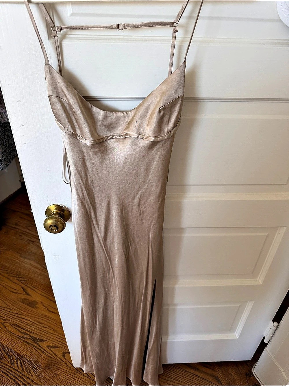 Zara Satin Slip Midi Dress in Beige Size Small